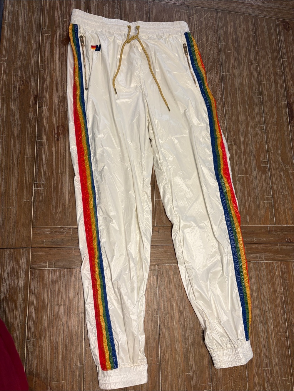 Aviator Nation 5 Stripe Wind Pant-Vintage, glossy white. Medium